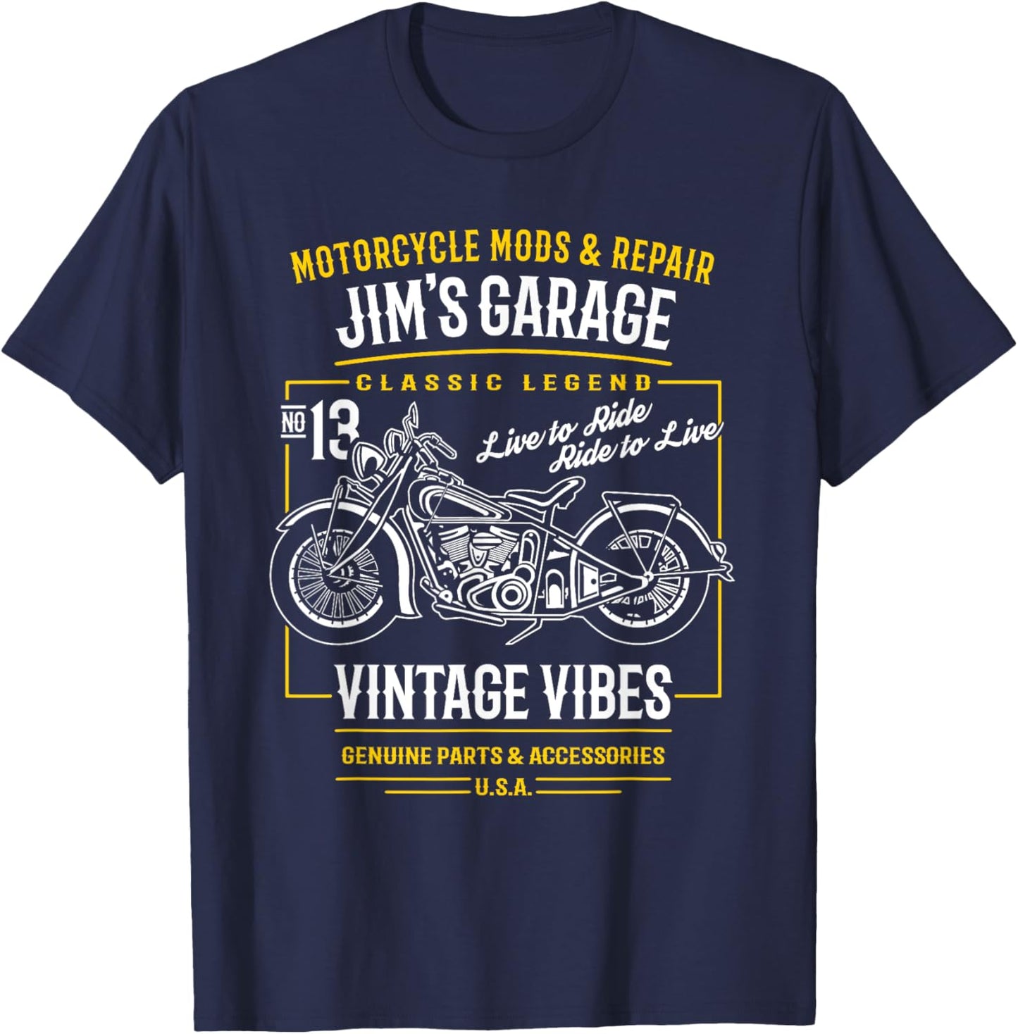 Jim's Garage Vintage Motorcycle Design for the Name Jim T-Shirt - T-Shirt | Navy