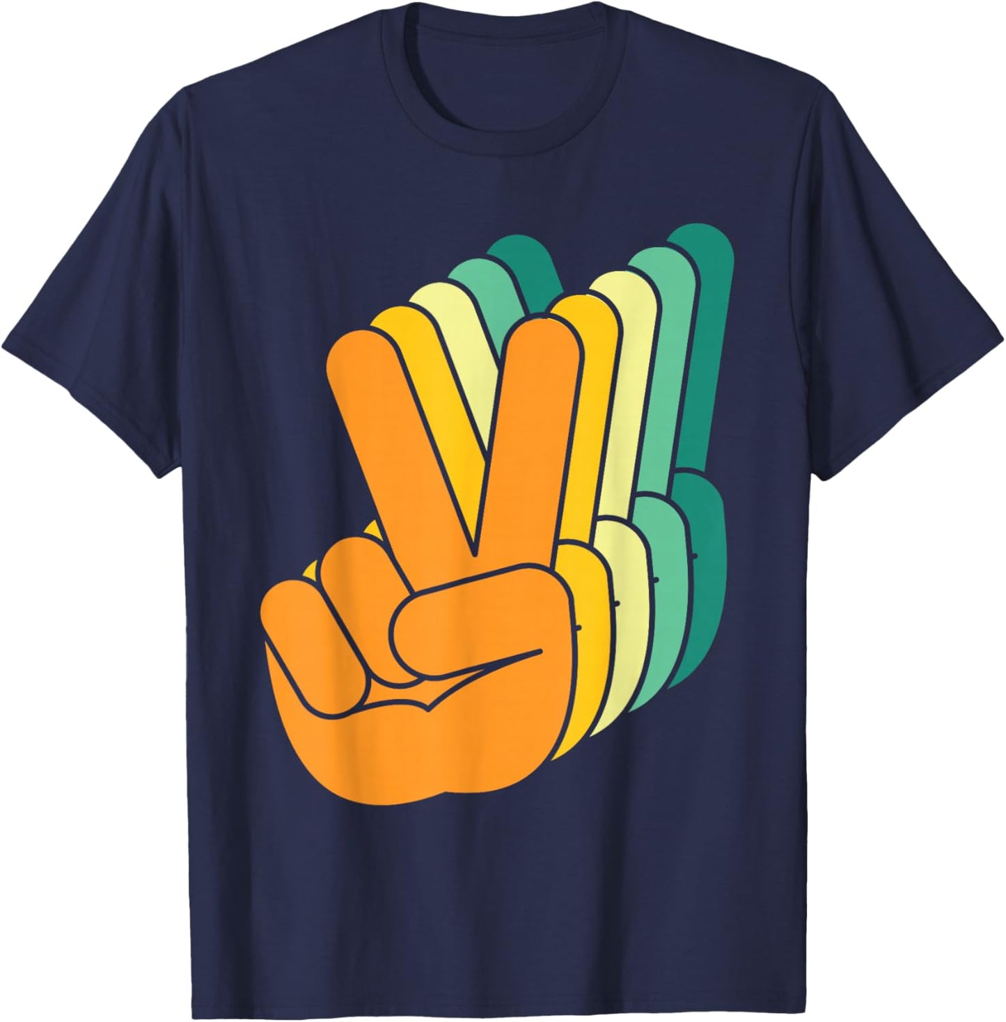 Retro Peace Sign V Fingers Vintage 60s 70s 80s Cool Graphic T-Shirt - T-Shirt | Navy