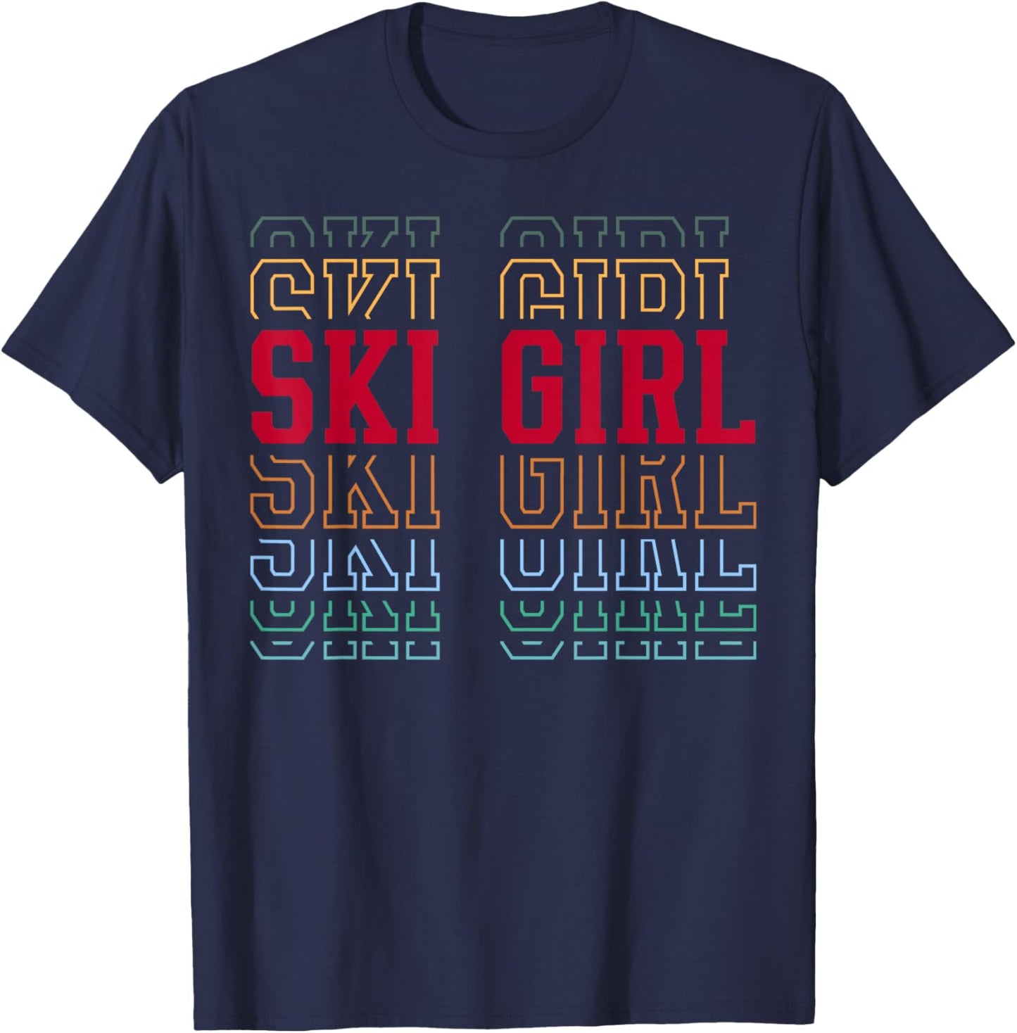 Ski Girl Funny Layered Text Skier Skiing Youth T-Shirt - T-Shirt | Navy