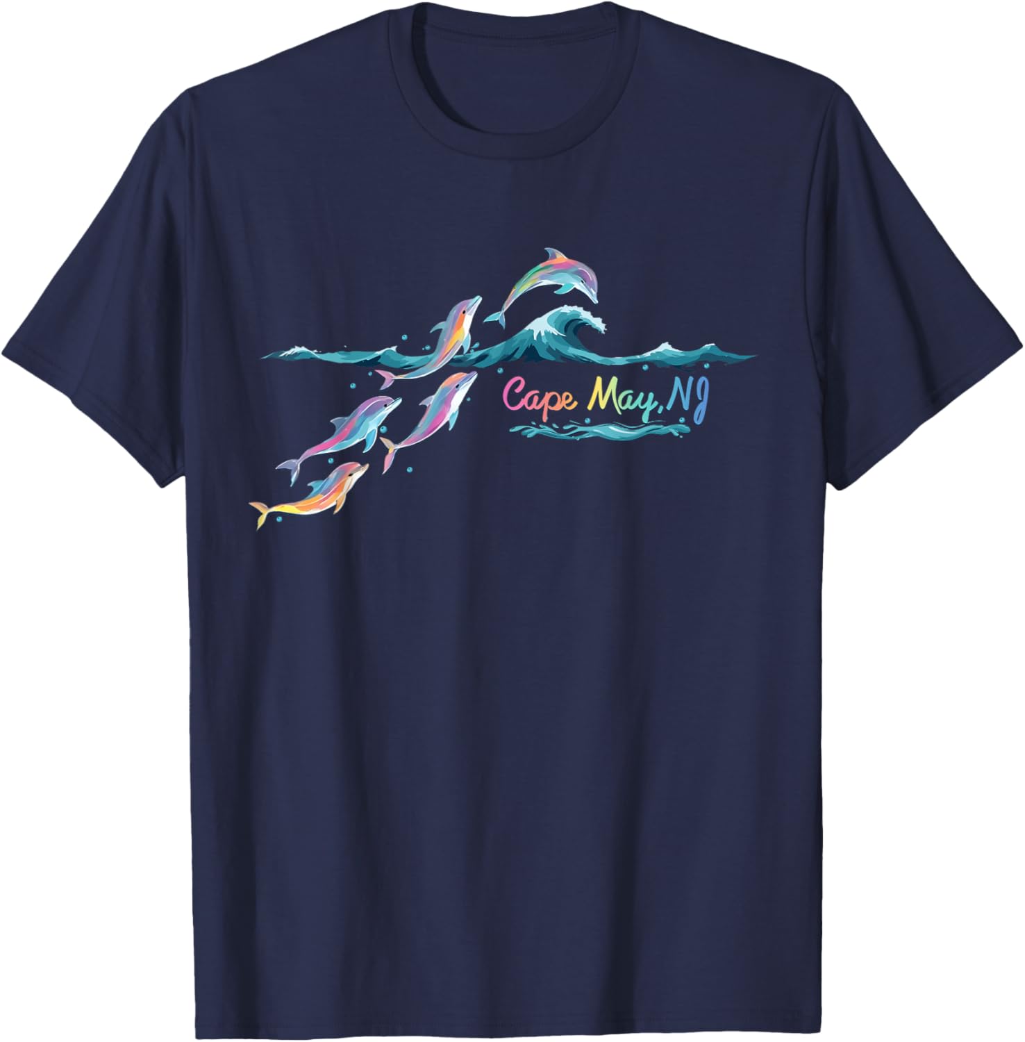 Cape May NJ Colorful Dolphin Lover Beach Vacation T-Shirt - T-Shirt | Navy