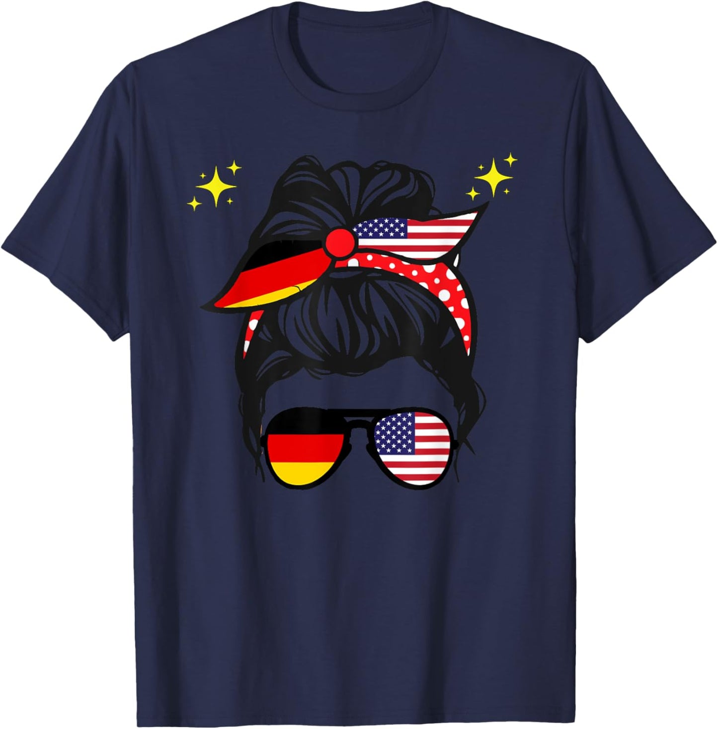 Amerikanische Deutschland-Flagge, halbe amerikanische Hälfte, deutsche Mädchen T-Shirt - T-Shirt | Navy