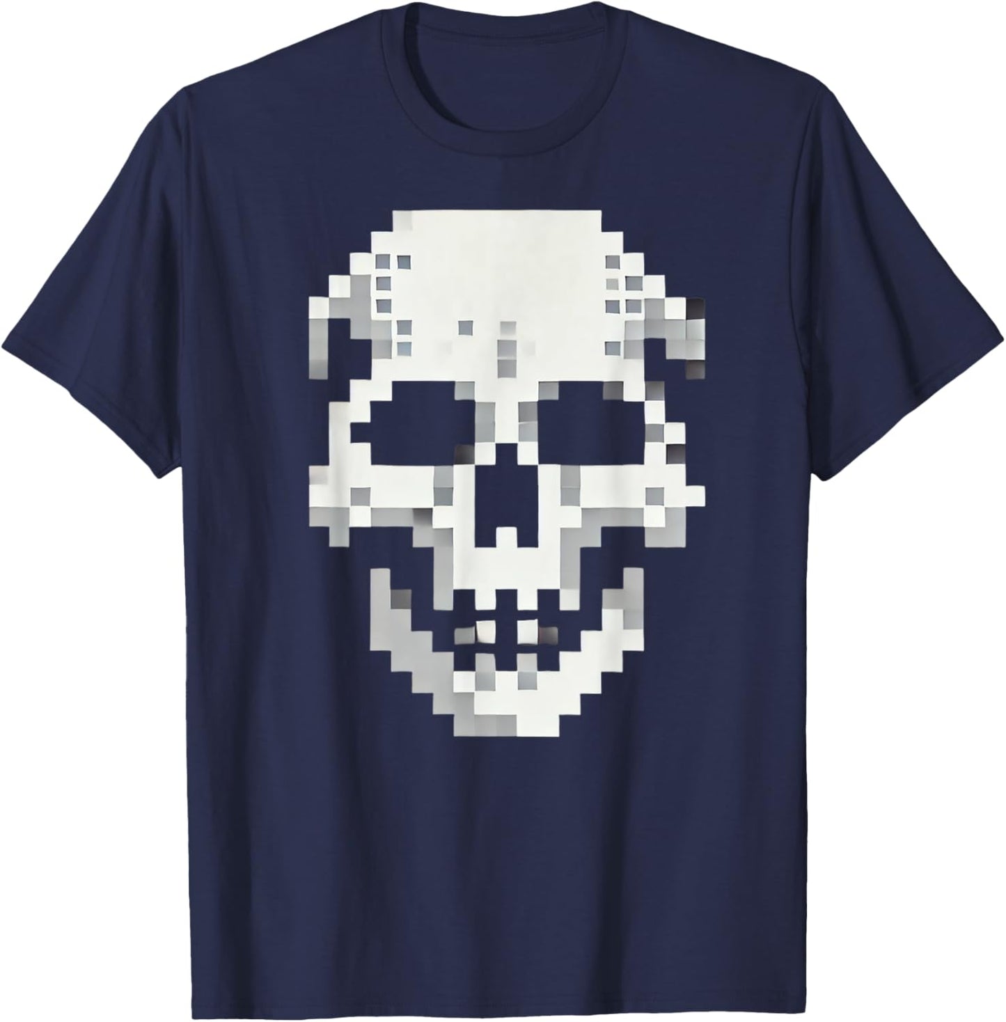 Skull for retro gaming and Halloween. Pixel 80s game skull T-Shirt - T-Shirt | Navy