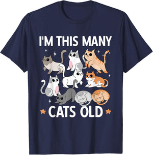 I'm This Many Cats Old 9th Birthday Party Kitten Cat T-Shirt - T-Shirt | Navy