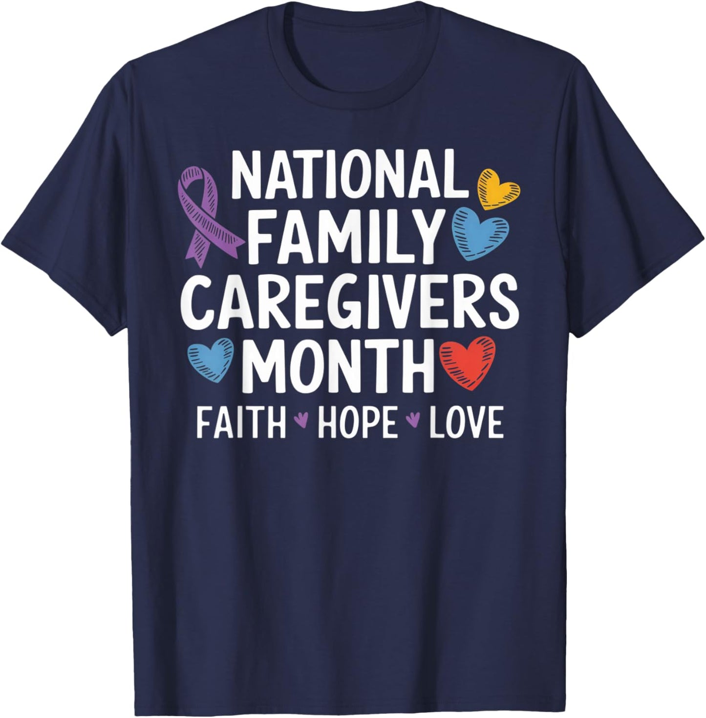 Purple Ribbon Shirt - National Family Caregivers Month T-Shirt - T-Shirt | Navy