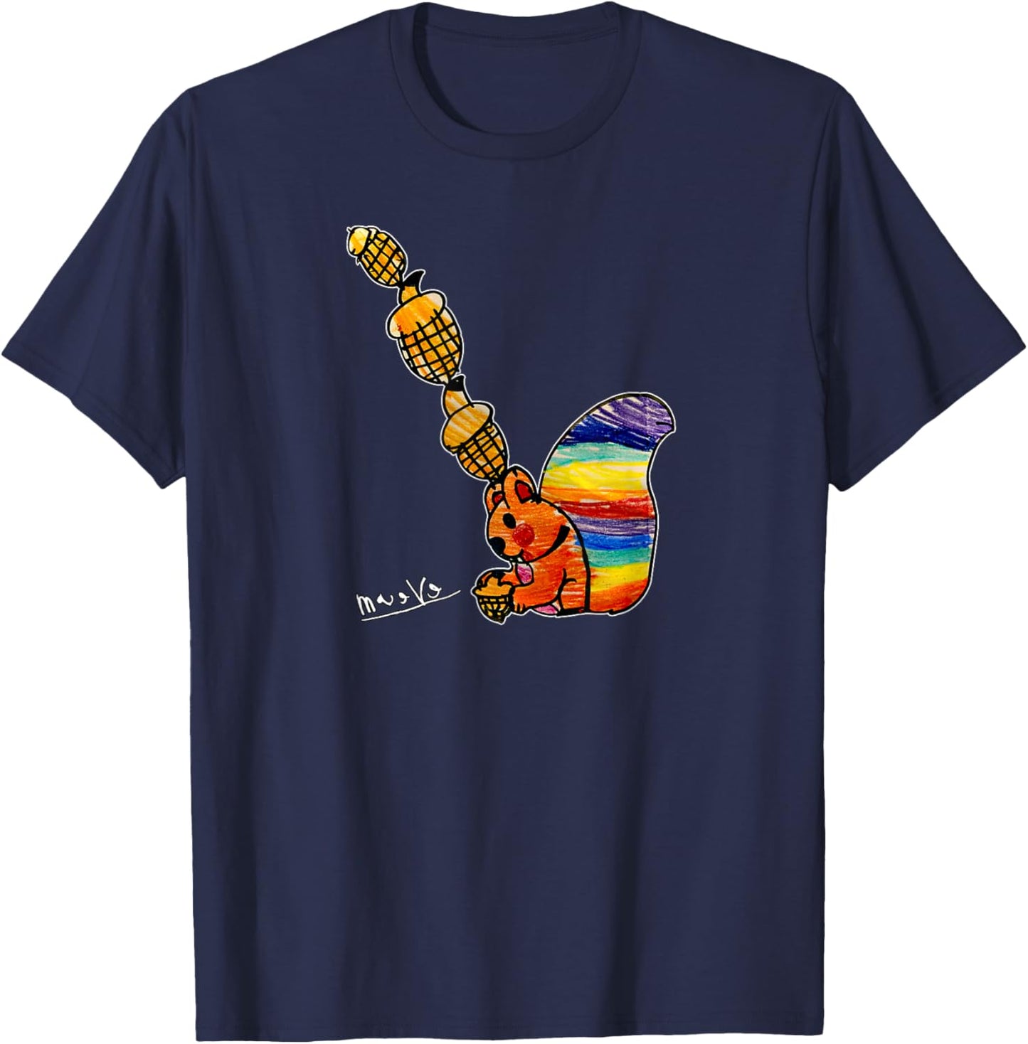 MerchByMaever Rainbow Squirrel Drawing , Small T-Shirt - T-Shirt | Navy