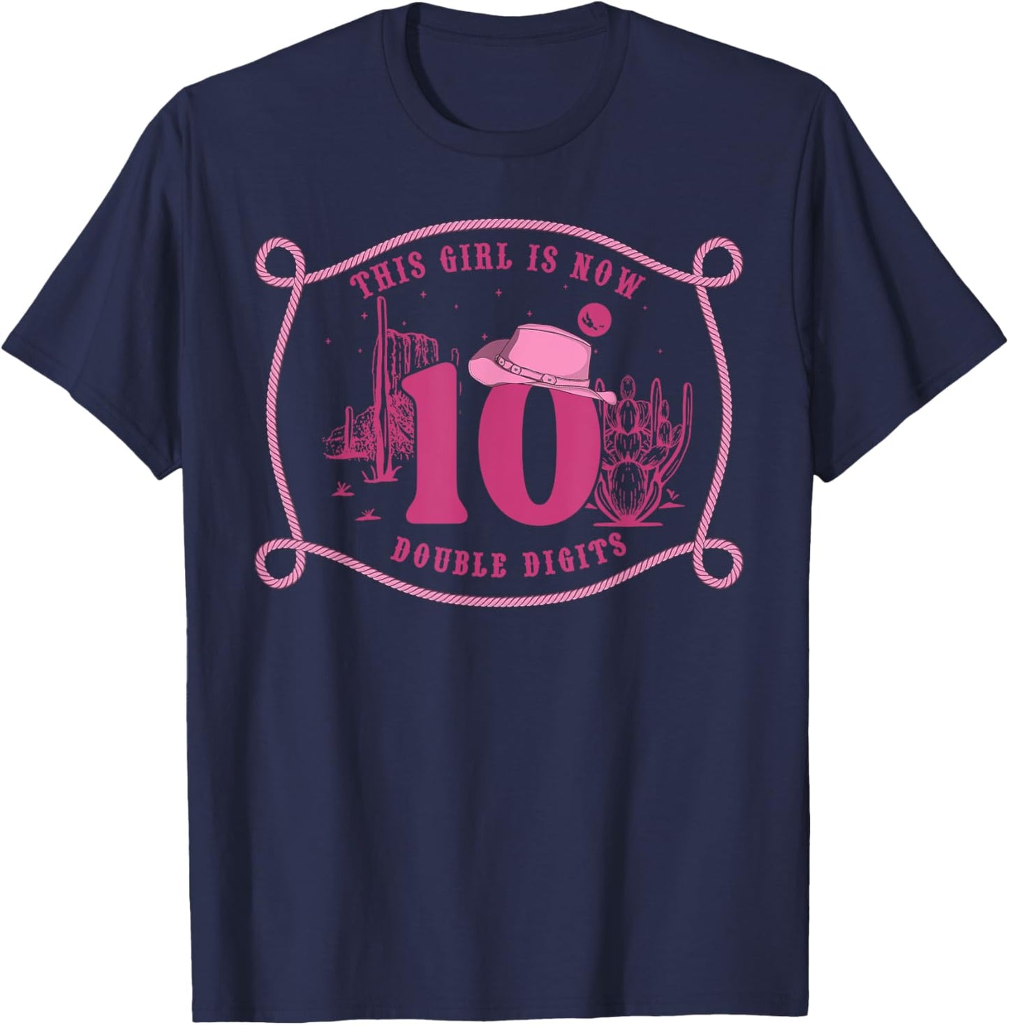 Howdy Cowboy Hat 10th Birthday Double Digits 10 Yrs Old T-Shirt - T-Shirt | Navy