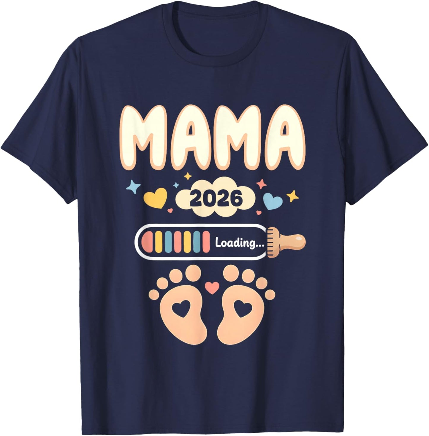 Mama 2026 Loading Stolze Bald Mama Baby Reveal Familie 2026 T-Shirt - T-Shirt | Navy