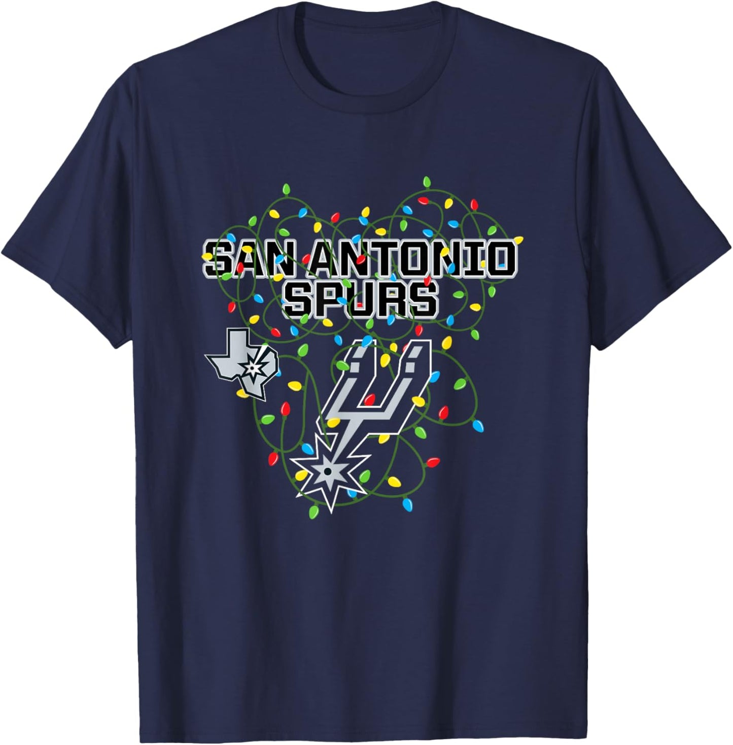 NBA San Antonio Spurs Christmas Lights Holiday T-Shirt - T-Shirt | Navy