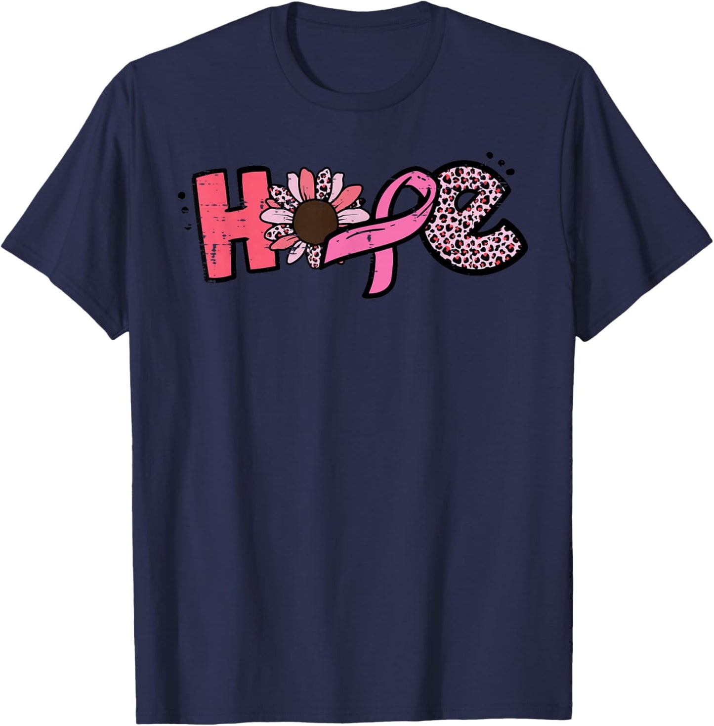 Breast Cancer Hope Ribbon Sunflower Awareness Women Kids Men T-Shirt - T-Shirt | Navy