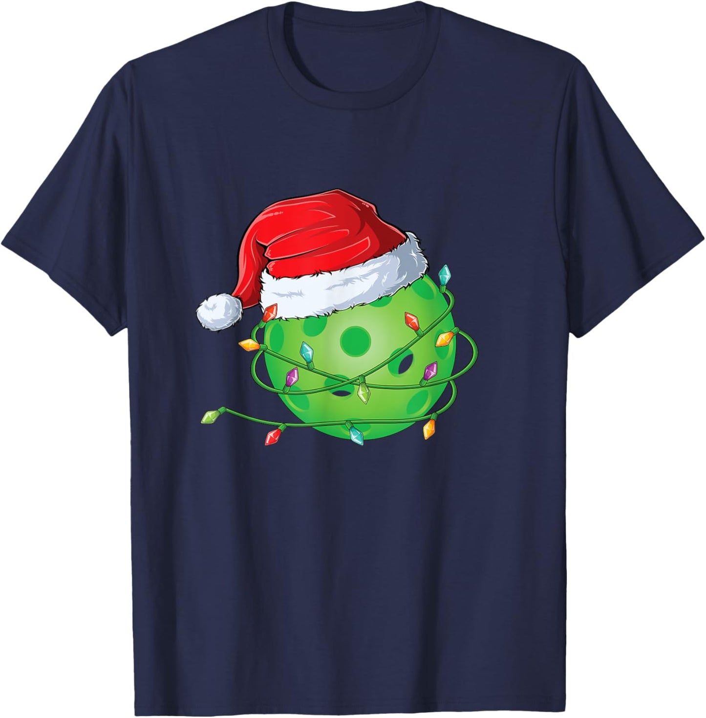 Christmas Pickleball in Santa Hat wrapped in Holiday Lights T-Shirt - T-Shirt | Navy