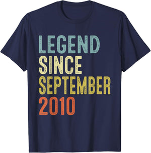 Legend Since September 2010 15th Birthday Gifts 15 Year Old T-Shirt - T-Shirt | Navy