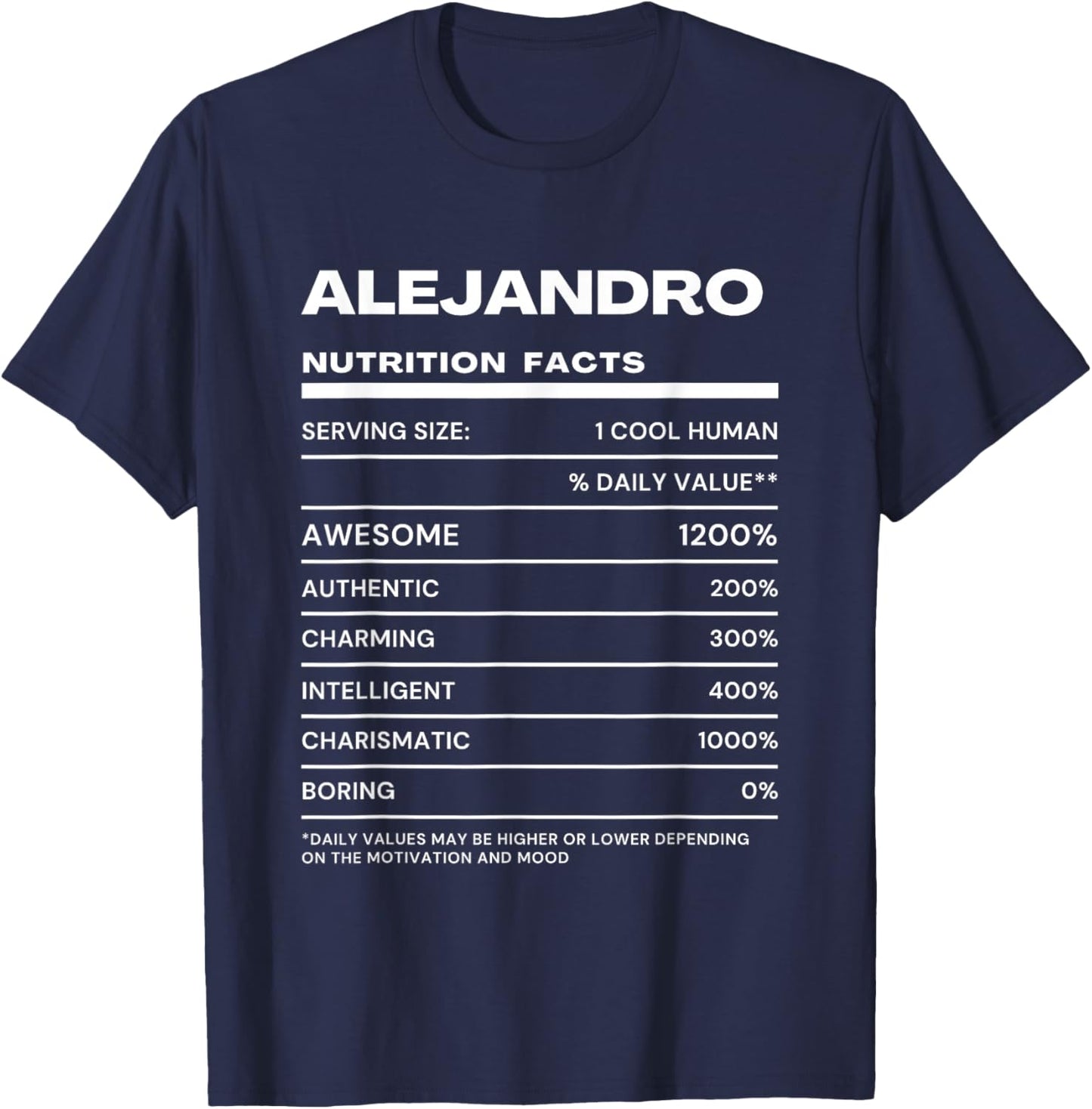 Alejandro Nutrition Facts Name T-Shirt - T-Shirt | Navy
