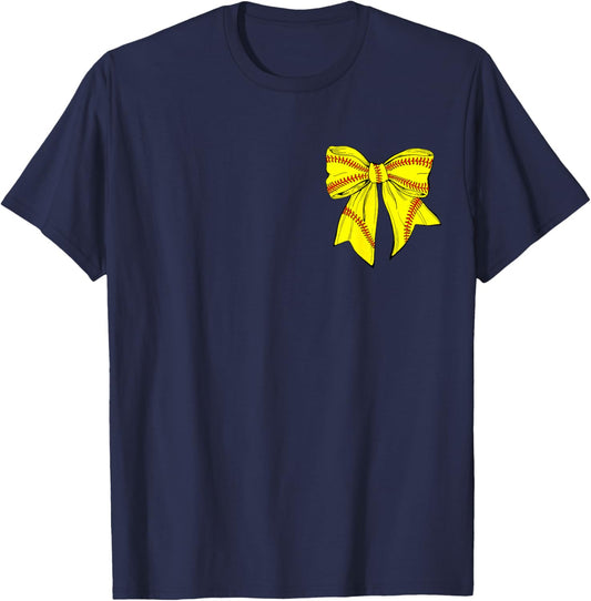Softball Bow Game Day Coquette Women Front and Back Print T-Shirt - T-Shirt | Navy