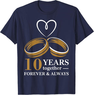 10th Wedding Anniversary Shirt for Couple - 10 Years Wedding T-Shirt - T-Shirt | Navy
