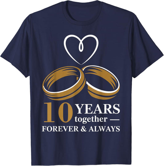 10th Wedding Anniversary Shirt for Couple - 10 Years Wedding T-Shirt - T-Shirt | Navy
