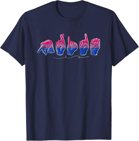 Bisexual Hand Sign Language ALS Pride Month LGBTQ Men Women T-Shirt - T-Shirt | Navy