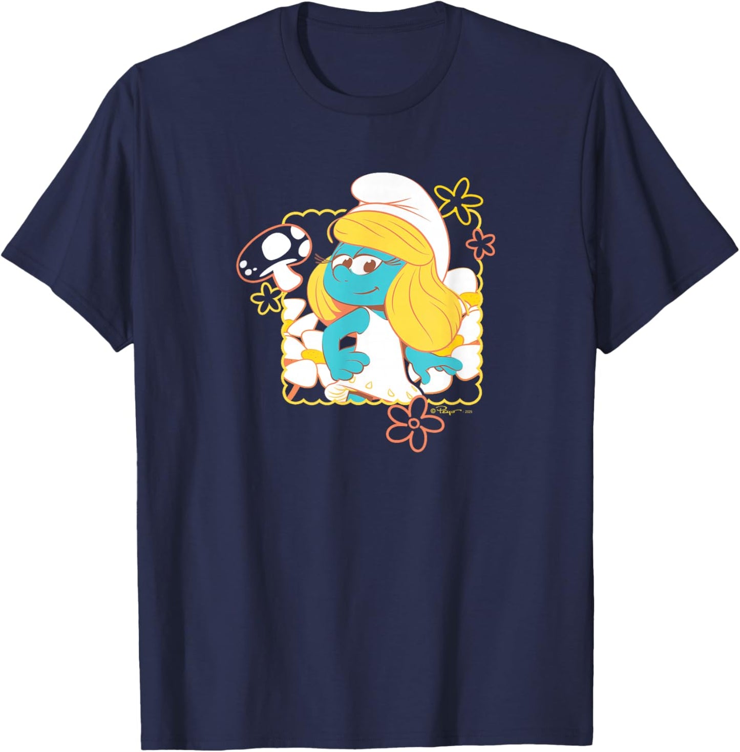 The Smurfs Movie Smurfette Poses with Flowers T-Shirt - T-Shirt | Navy