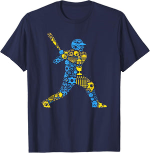 Baseball Menorah Dreidel Jewish Hanukkah Kids T-Shirt - T-Shirt | Navy