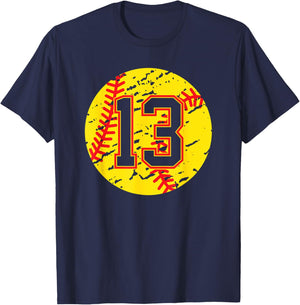 Softball Number 13 Mom Show Support Favorite Player T-Shirt - T-Shirt | Navy