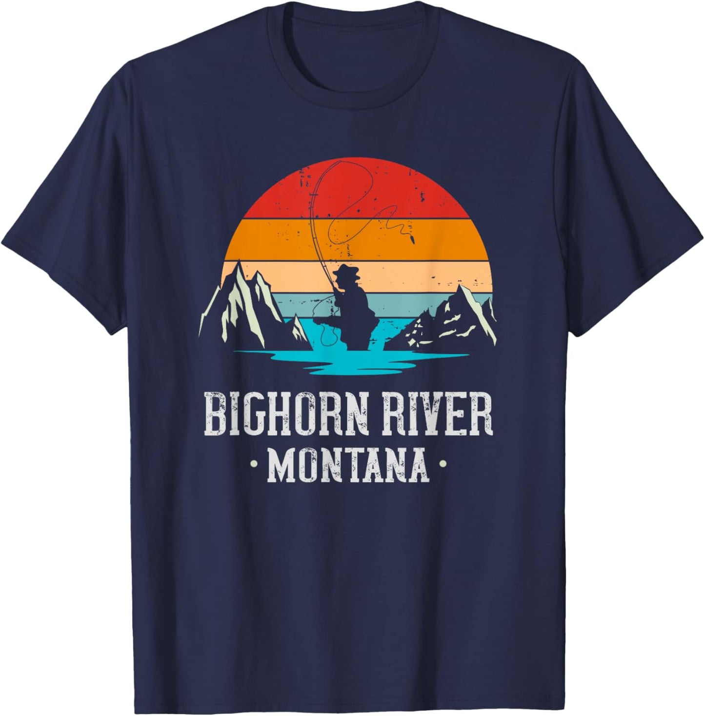 Fly Fishing Bighorn River Montana T-Shirt - T-Shirt | Navy
