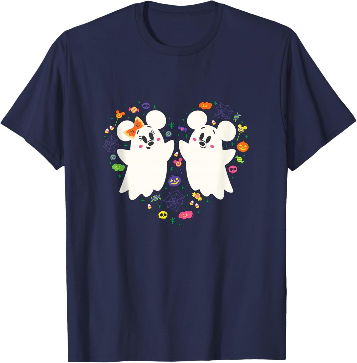 Disney Mickey and Minnie Cute Little Ghosts Halloween Heart T-Shirt - T-Shirt | Navy