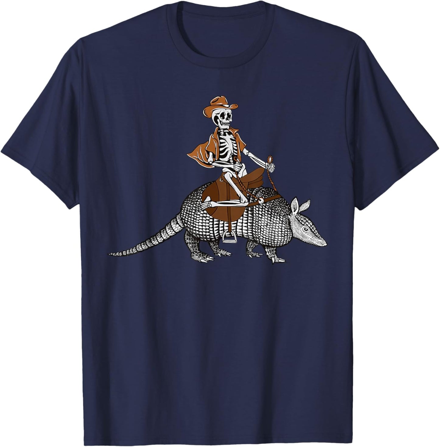 Vintage Cowboy Skeleton Riding Armadillo Western Style T-Shirt - T-Shirt | Navy