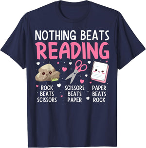 Rock Paper Scissors Vintage Nothing Beats Reading Hand Game T-Shirt - T-Shirt | Navy