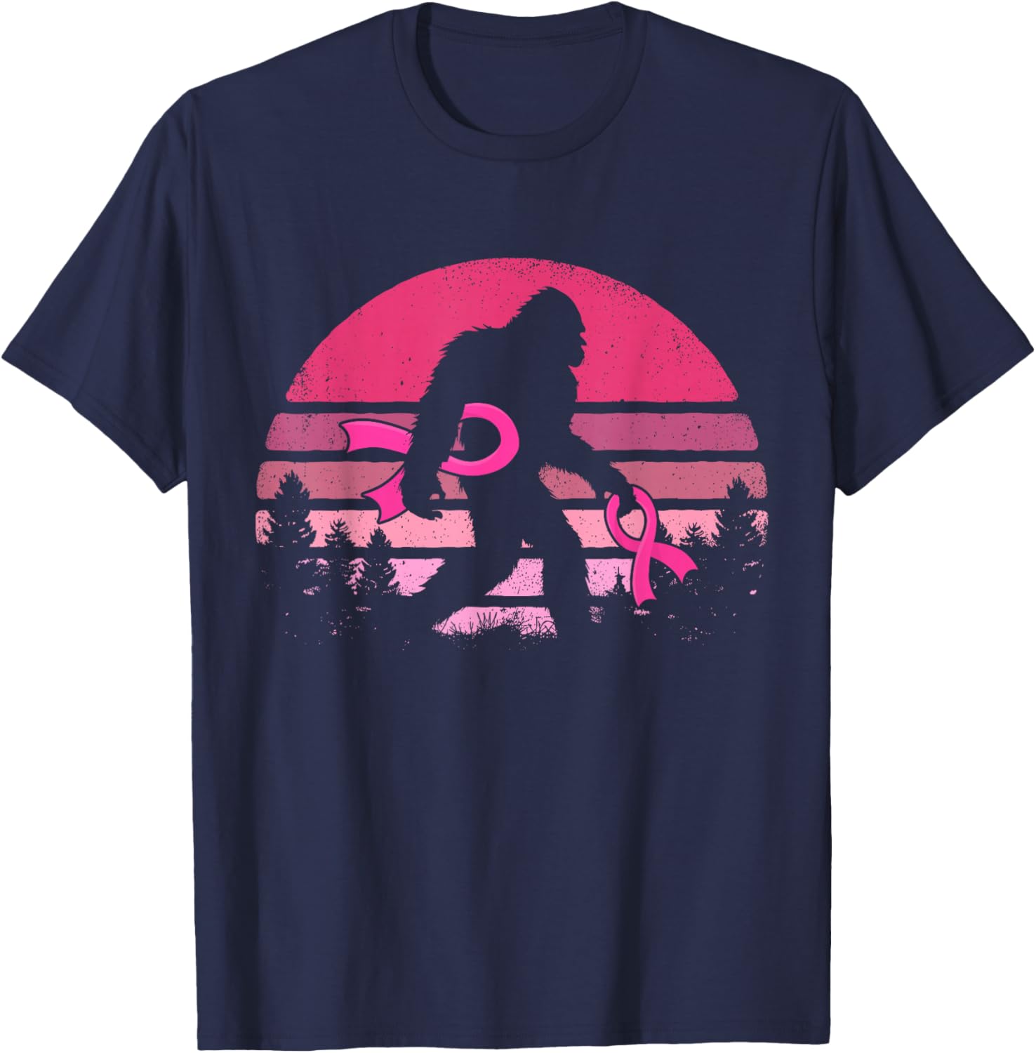 Sasquatch Pink Ribbon Funny Bigfoot Breast Cancer Awareness T-Shirt - T-Shirt | Navy
