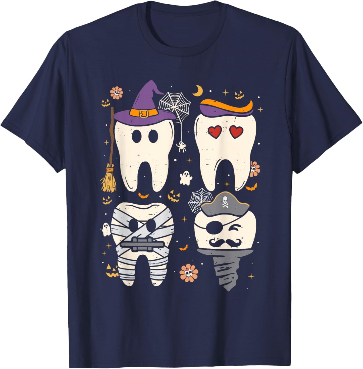 Halloween Dentist Witch Teeth Dental Crew Costume Men Women T-Shirt - T-Shirt | Navy