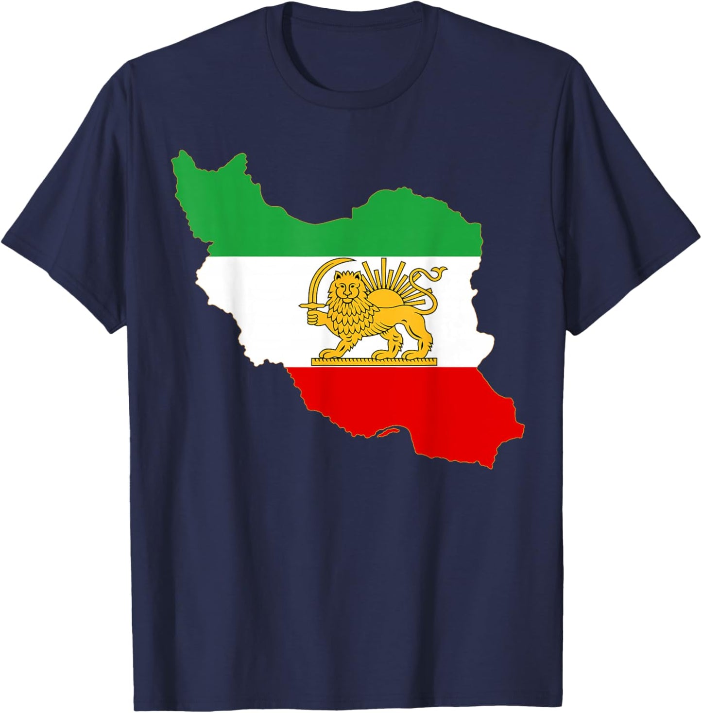 Iran Map with Lion and Sun Emblem, Persian Flag T-Shirt - T-Shirt | Navy