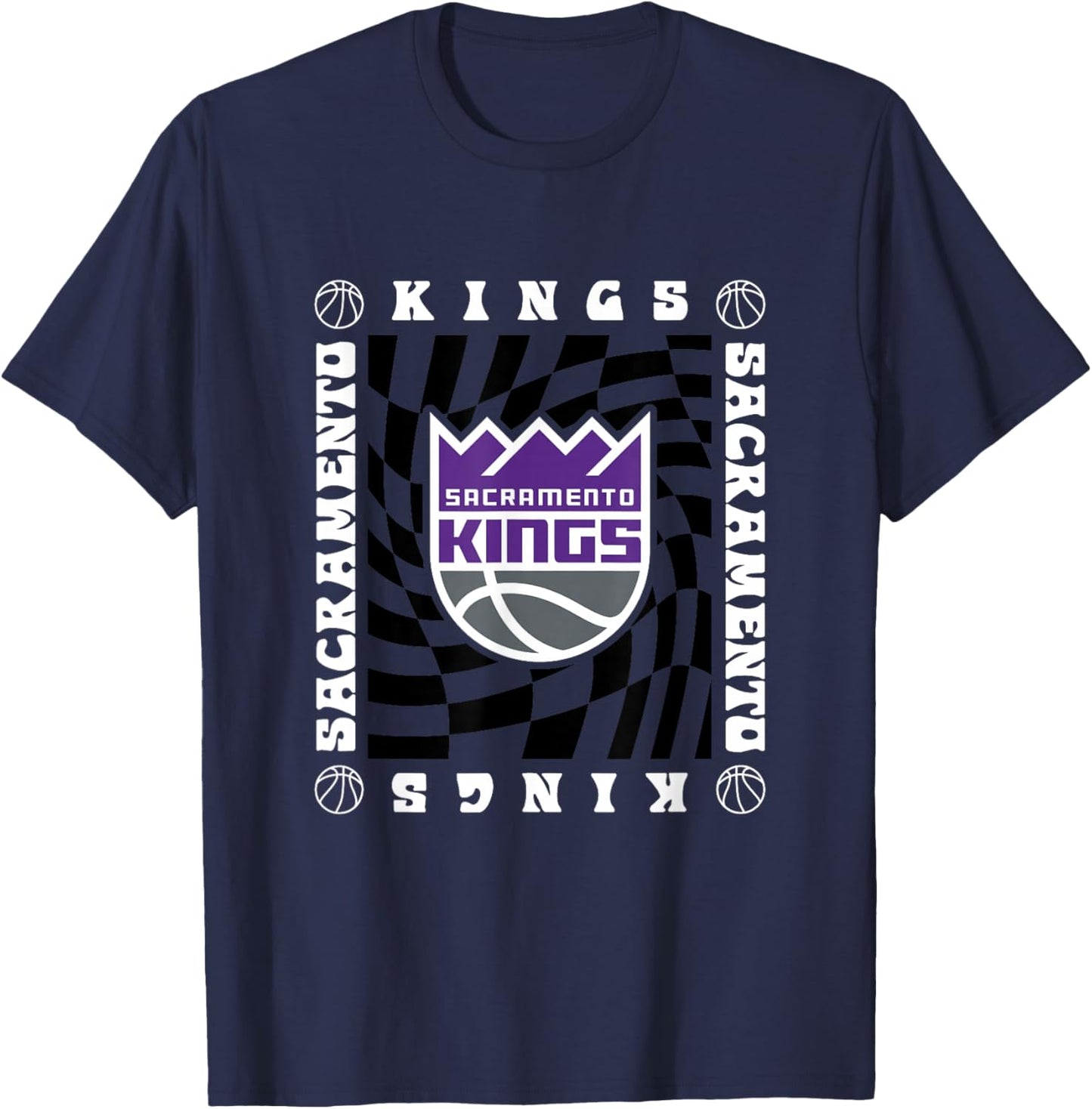 NBA Sacramento Kings Retro Checkerboard Wave T-Shirt - T-Shirt | Navy