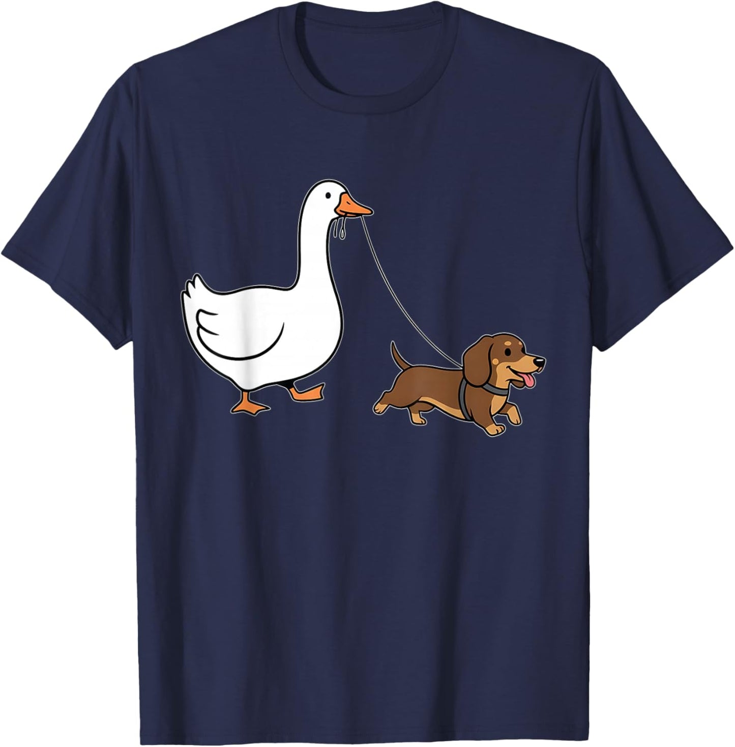 Funny Silly Goose Walking Dachshund Dog Animal Lover Women T-Shirt - T-Shirt | Navy