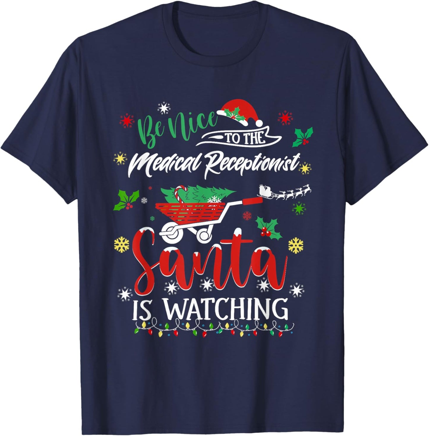 Funny Christmas Medical Receptionist Festive Holiday Pajama T-Shirt - T-Shirt | Navy