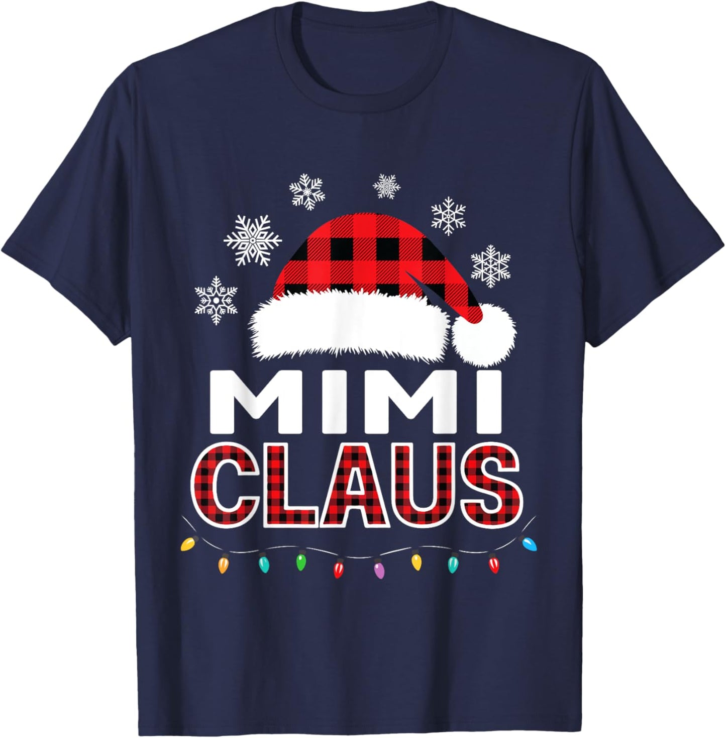 Mimi Claus Christmas Lights Santa Pajama Family Matching T-Shirt - T-Shirt | Navy