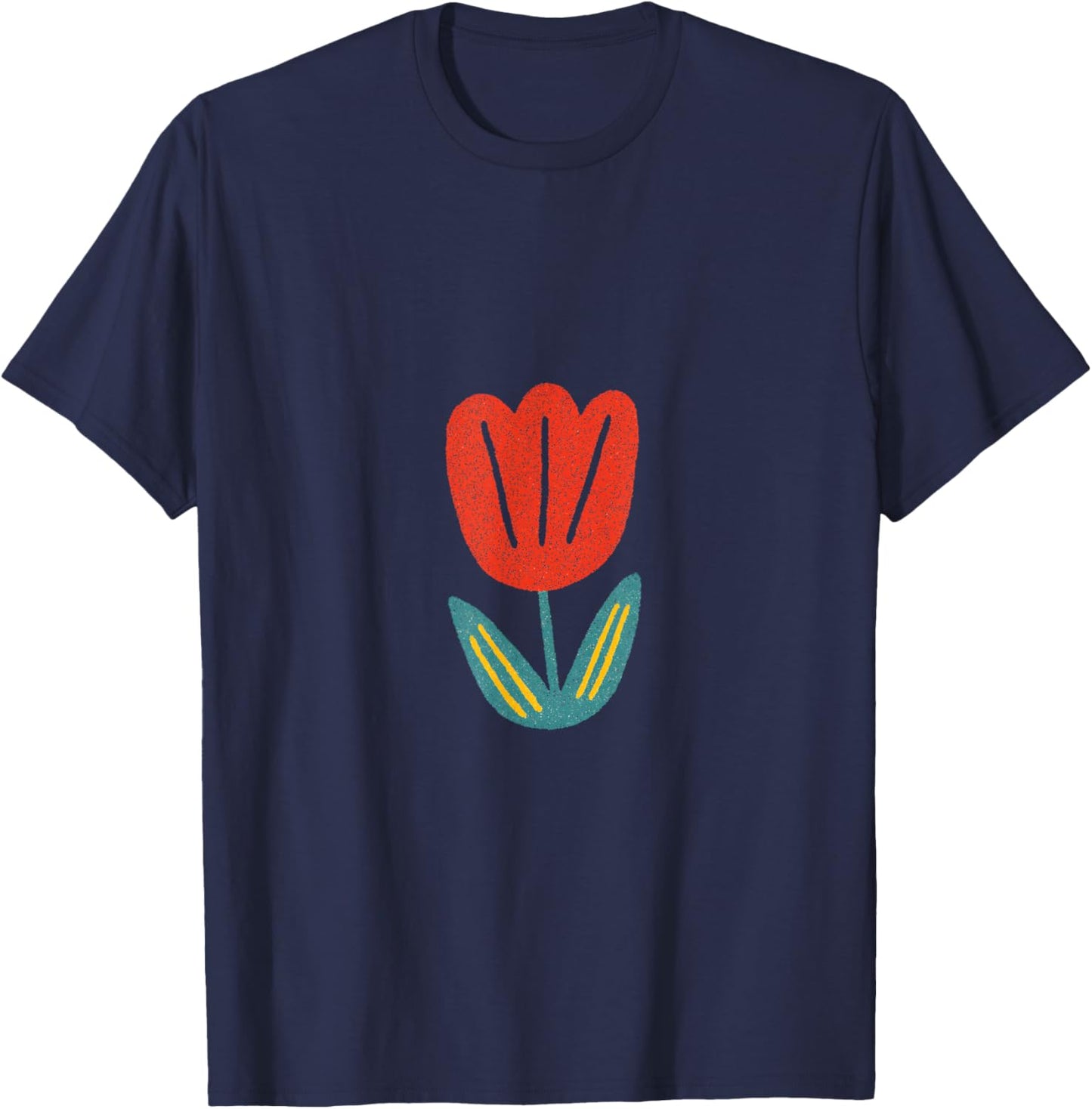 Retro Tulip Flower Folk Art Design T-Shirt - T-Shirt | Navy