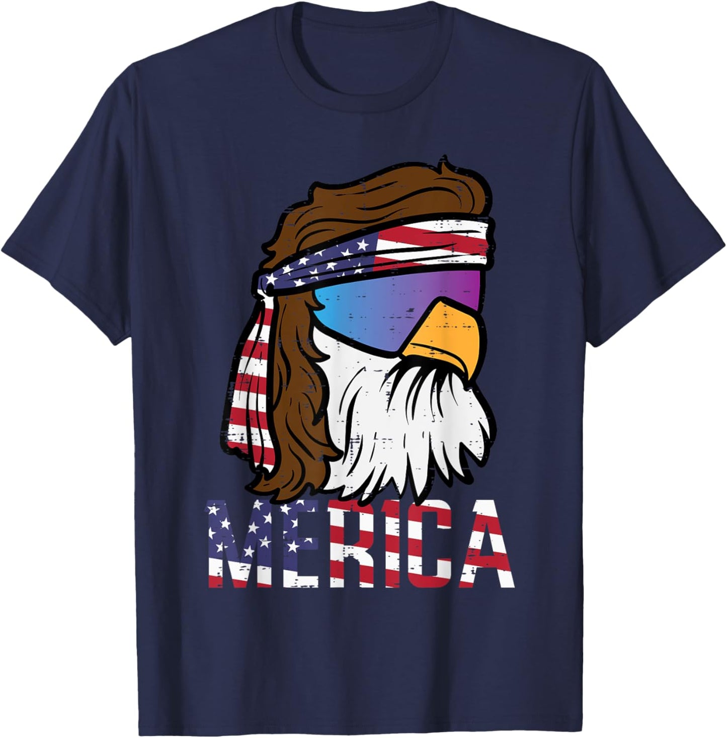4th July Eagle Mullet Merica Flag Patriotic Men Women Kids T-Shirt - T-Shirt | Navy