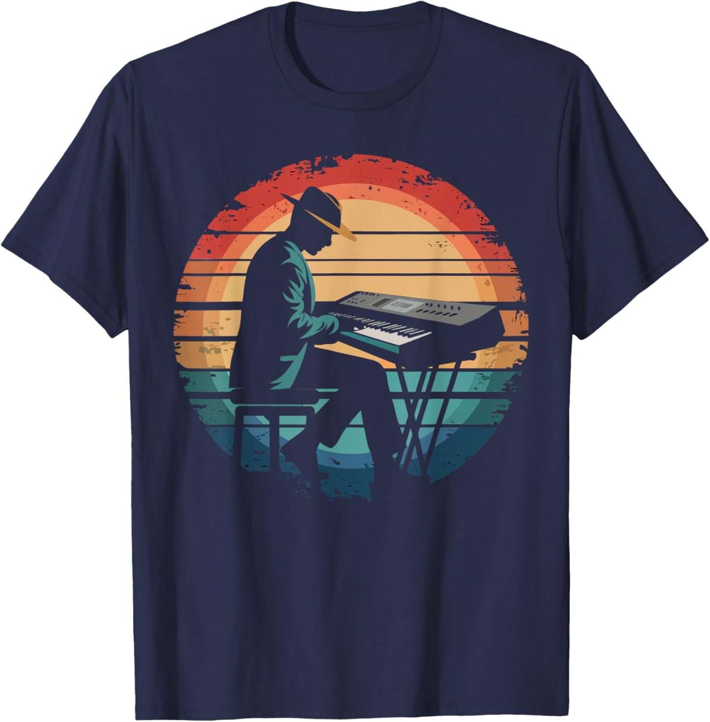 Retro Vintage Keyboard Player Sunset Music Lover Gifts Men T-Shirt - T-Shirt | Navy