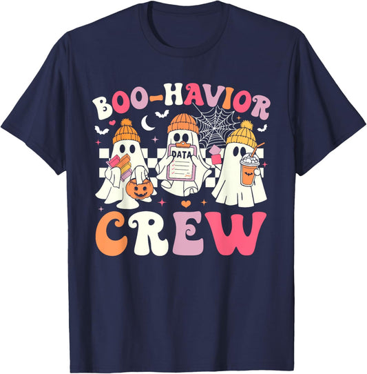 Retro Boo-Havior Crew Behavior Analyst Halloween ABA RBT T-Shirt - T-Shirt | Navy