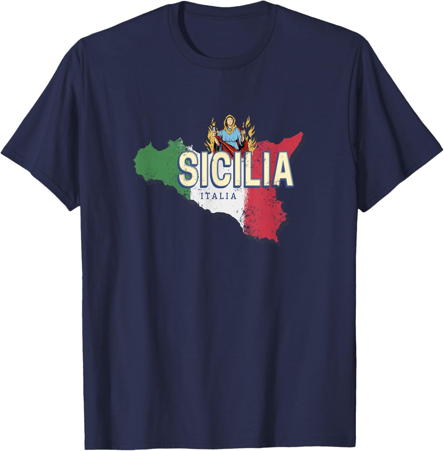 Sicile et Drapeau Italie Carte région rétro Souvenir Vintage T-Shirt - T-Shirt | Navy