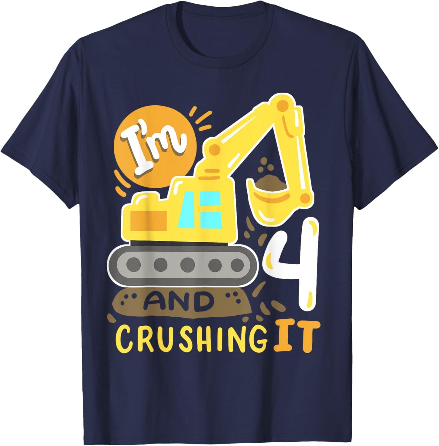 Kids 4th Construction Birthday Party I'm 4 Crushing It Boys T-Shirt - T-Shirt | Navy