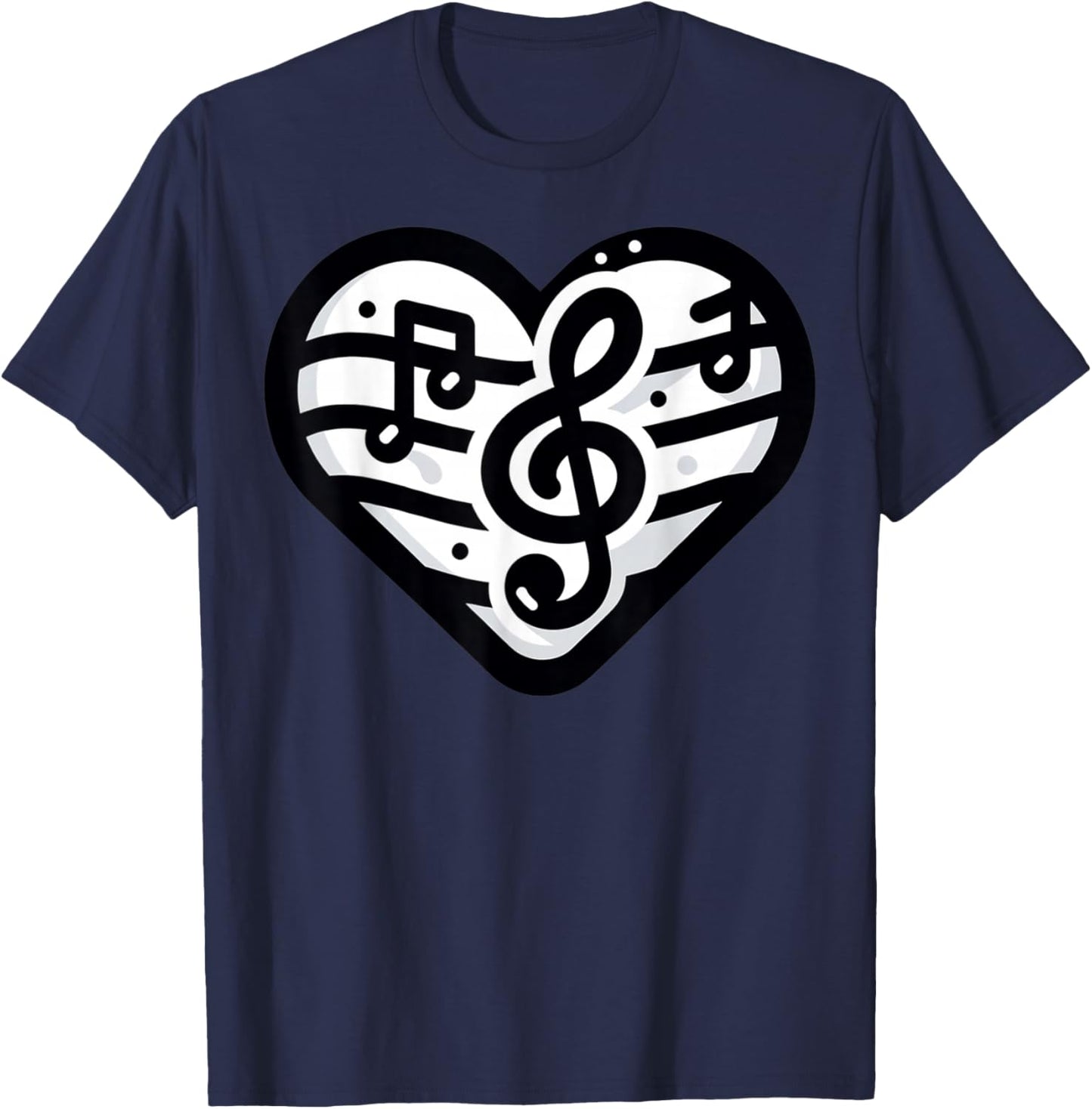 Music Notes Heart Design For Kids Love Graphics T-Shirt - T-Shirt | Navy