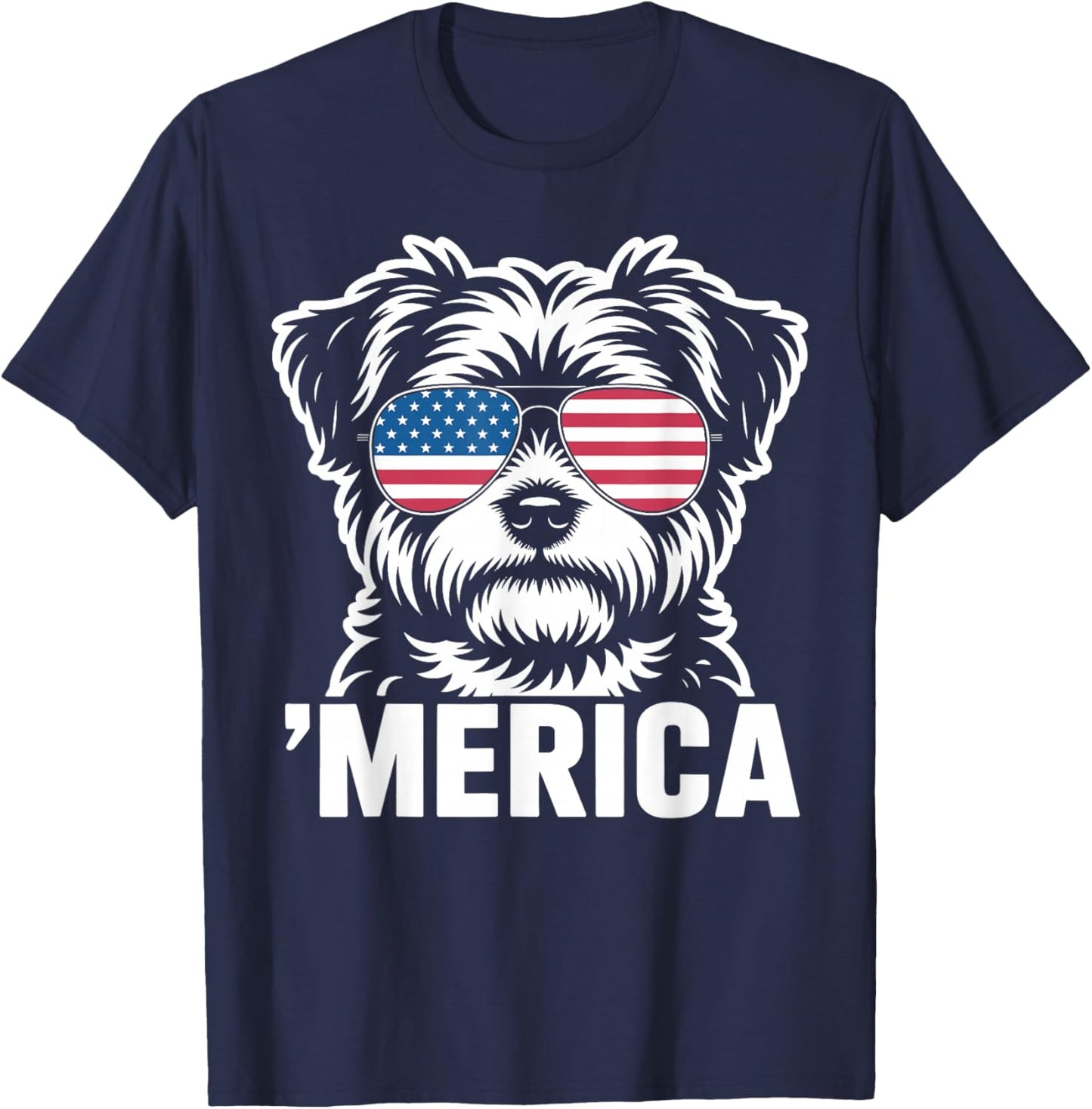 Patriotic USA American Flag 4th of July Morkie T-Shirt - T-Shirt | Navy