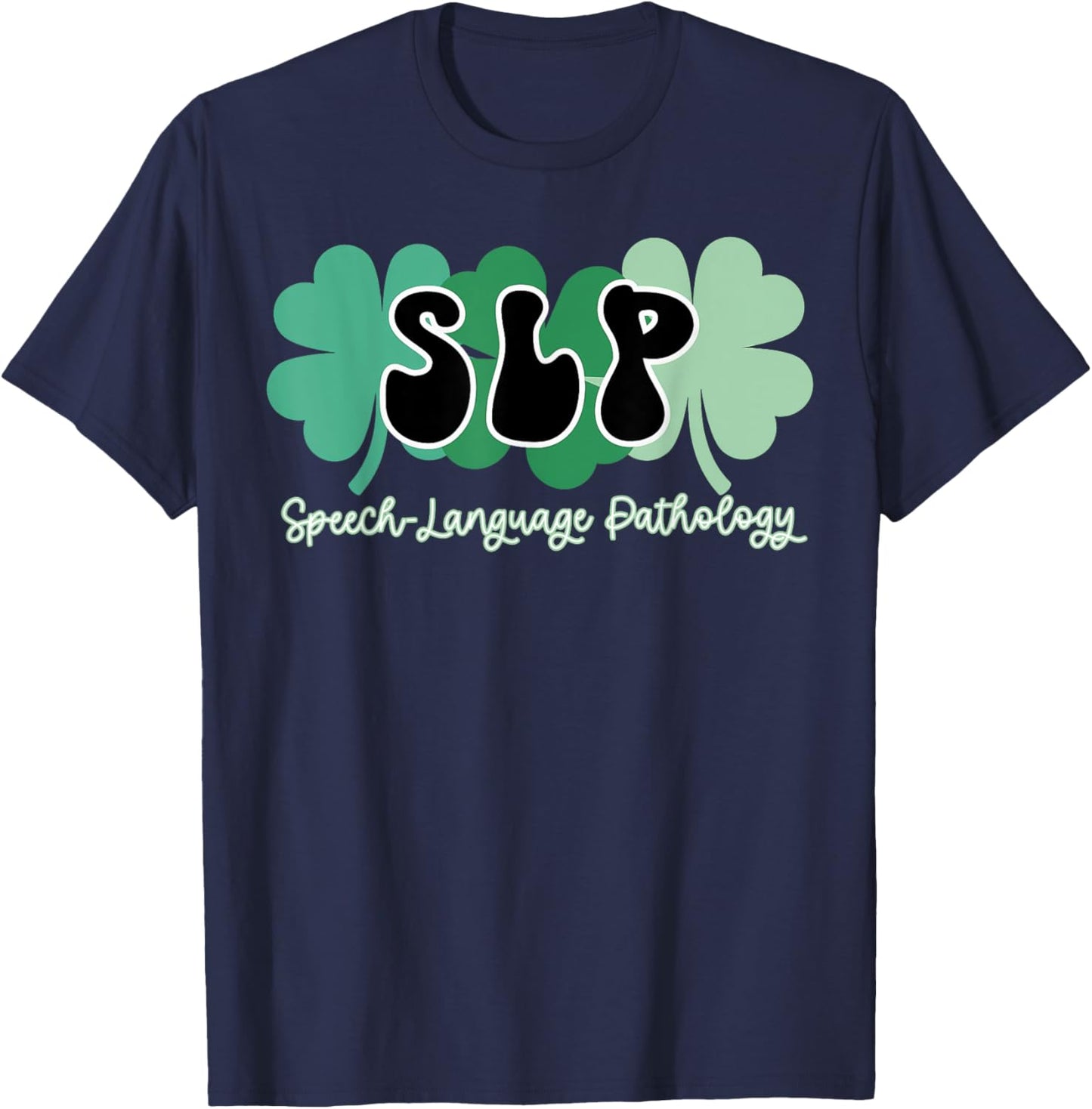 Retro St Patricks Day SLP Speech Language Pathology Shamrock T-Shirt - T-Shirt | Navy