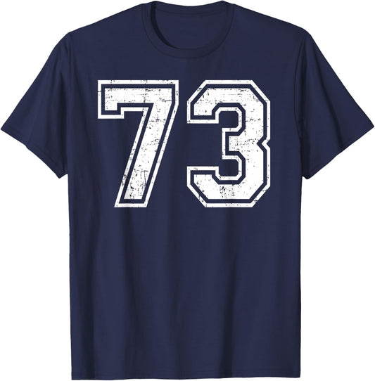 73 Number Seventy-Three Team Sports Grunge Varsity Matching T-Shirt - T-Shirt | Navy