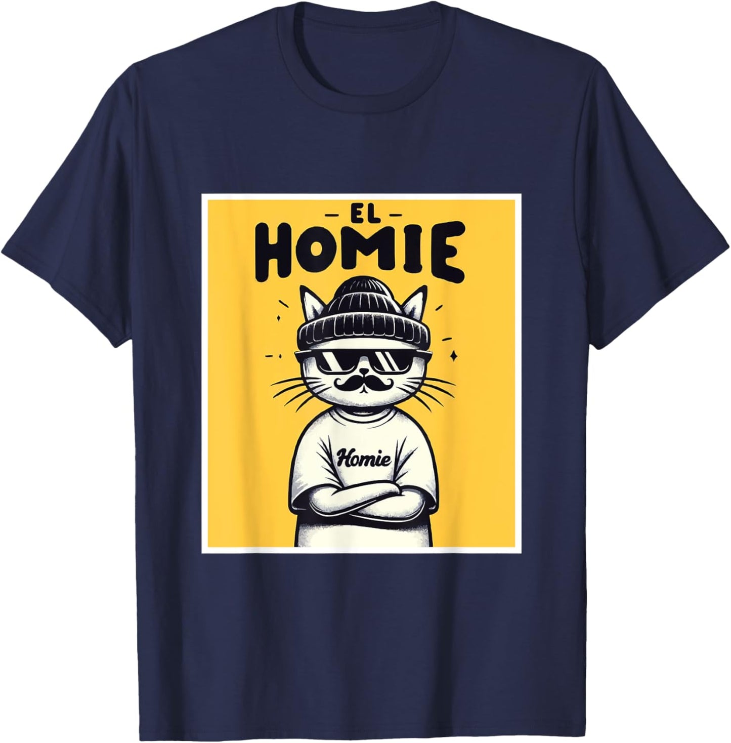 LIL HOMIE Cute Cholo Cat Chicano Art West Coast Hip Hop Prem T-Shirt - T-Shirt | Navy
