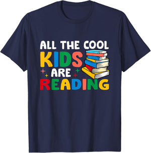 All The-Cool Kids Are Reading Teacher Book Lover Librarian T-Shirt - T-Shirt | Navy