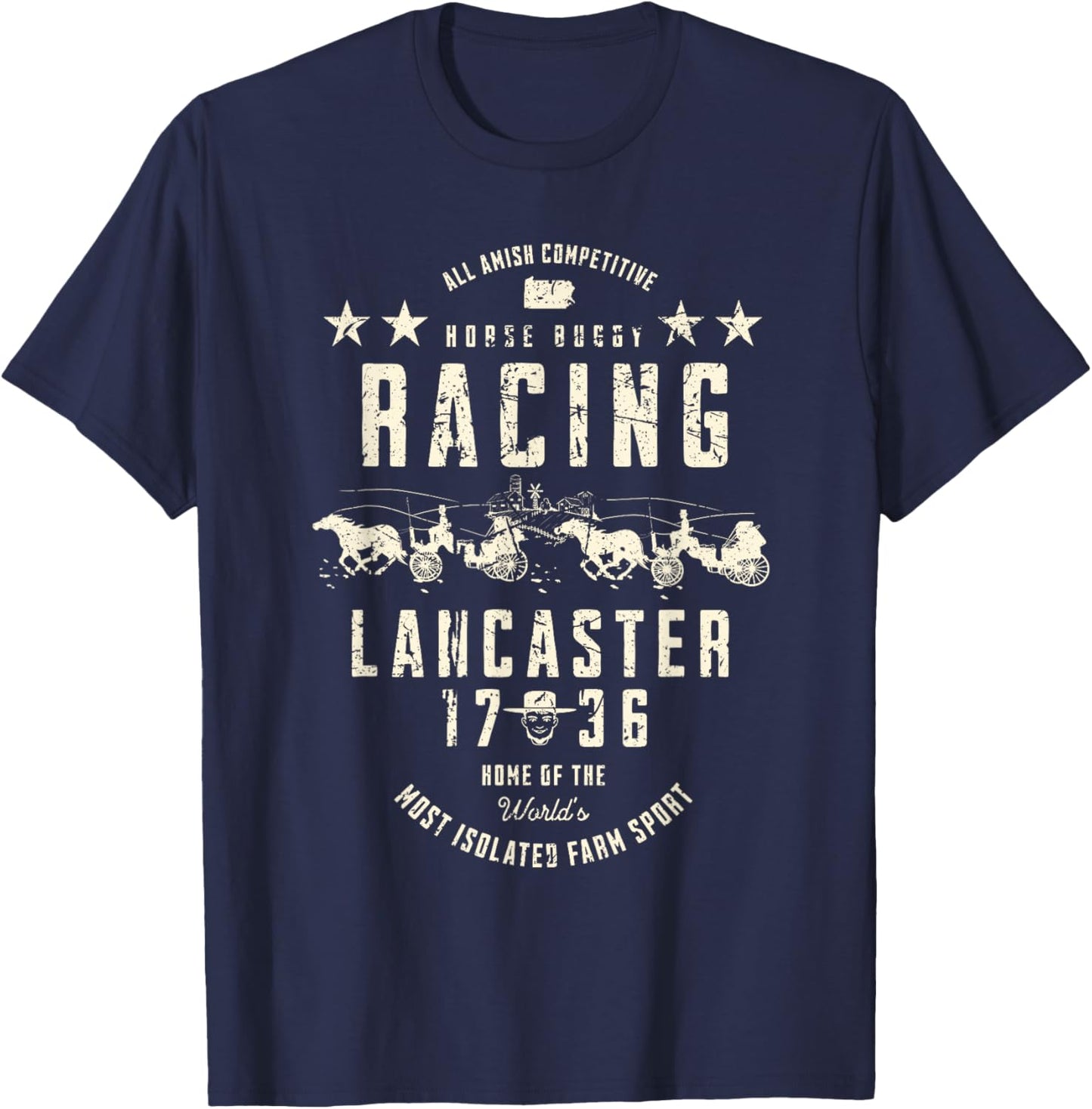 All Amish Competitive Horse Buggy Racing Lancaster 1736 T-Shirt - T-Shirt | Navy