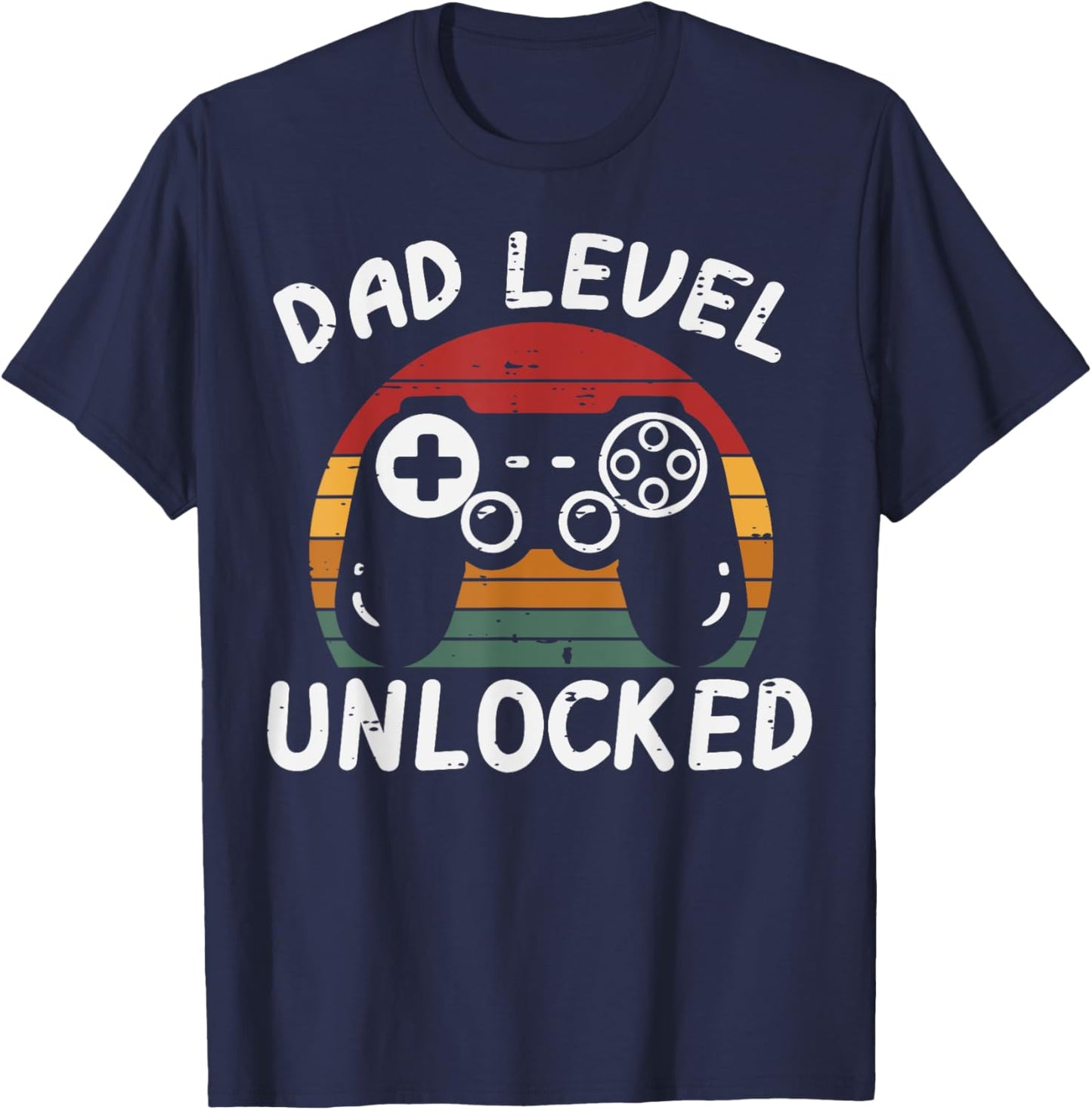 Fathers Day Gamer Dad Level Unlocked Retro Gaming Daddy Papa T-Shirt - T-Shirt | Navy