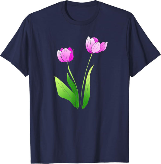 Tulip Flower Blossoming Artistic Watercolor Flower Lover T-Shirt - T-Shirt | Navy