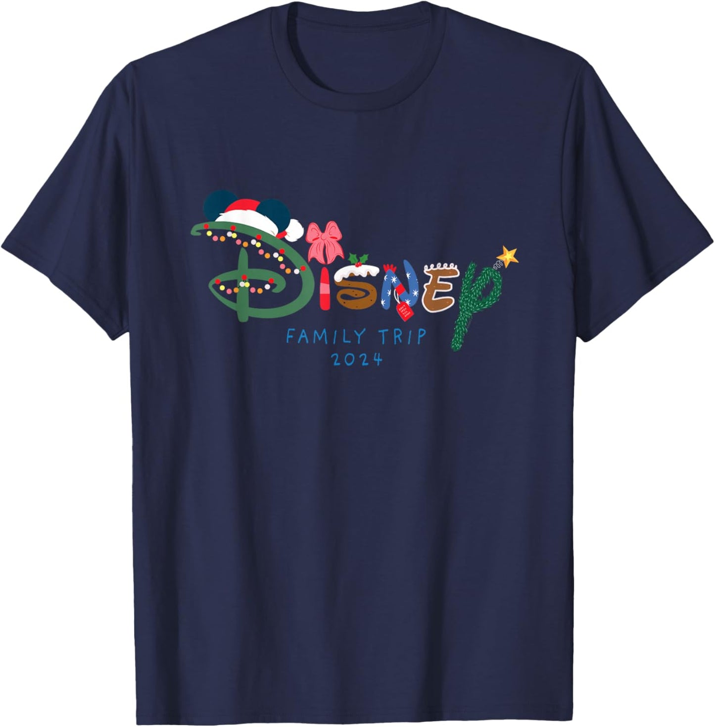 Disney Festive Fill Logo Christmas Holiday Family Trip 2024 T-Shirt - T-Shirt | Navy